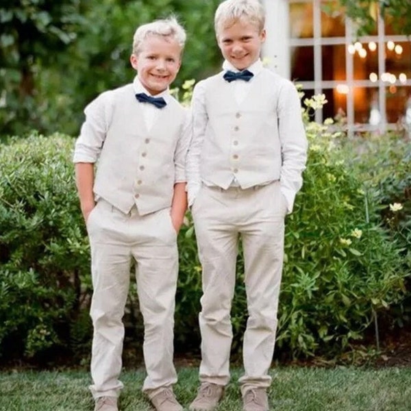 Boys Wedding Outfit Beige (and other colours) 3 to 16 Years Old 2 Pieces Set: Vest and Trousers