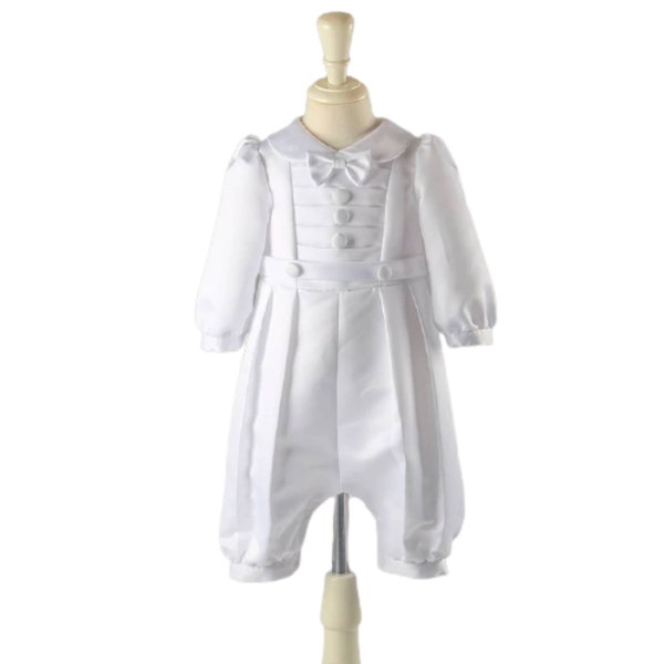 Baby Boy Christening Outfit White Newborn to 12 Months Satin Silk Gown