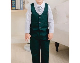 Tenue de mariage pour bébé garçon Vert émeraude De 12 mois à 5 ans Chemise pantalon Gilet et cravate