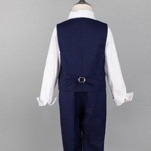 Baby Boy Wedding Outfit Navy Blue 4 pieces : Long Sleeve Shirt Vest Trousers and Bow Tie 12 months to 6 years old image 4