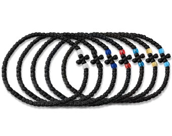 Blessed Komboskini | Made in Greece | Orthodox Thin Black Prayer Rope | Chotki | Greek Romanian Orthodox Rosary Bracelet | Orthodox Gift