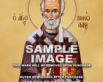 St Nicholas Icon | Ultra HD Orthodox Digital Icon for Small to XXXXL Print | With + Without Gold Background + Gold Background