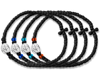 Blessed Komboskini | Made in Greece | Orthodox Thin Black Prayer Rope | Chotki | Greek Serbian Romanian Russian Orthodox Rosary Bracelet