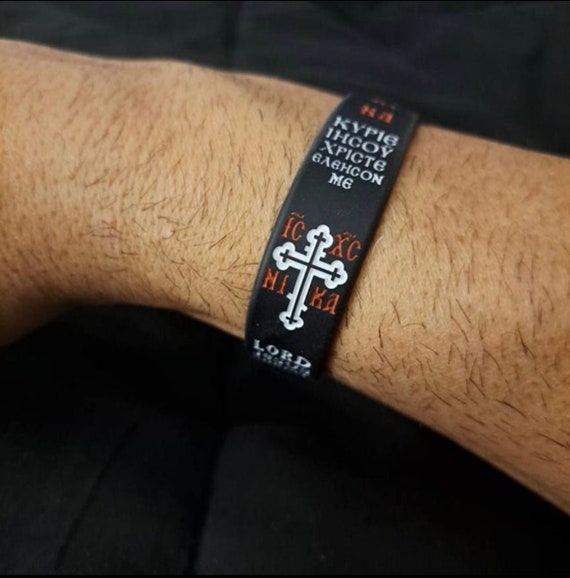 Orthodox Prayer Wristband: Jesus Fish, Cross, English/Greek/Russian