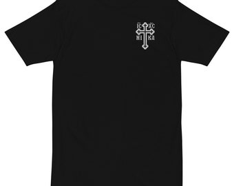 Geborduurd T-shirt met orthodox kruis: premium zwaar katoen