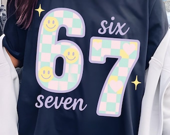 67 Number Png Six Seven Meme Png, Checkered Retro 67 Png, Funny 67 Png, 67 Sublimation Design, 67 Tshirt Design png for Print on Demand