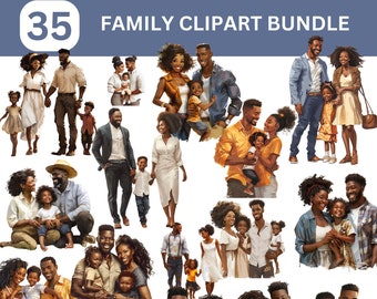 African American Family Clipart Bundle, Family Clipart Bundle, Mothers Day Clipart, Fathers Day Clipart,  Digital Download, Instant Download