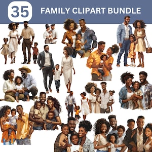 Pacchetto di clipart per famiglie afroamericane, pacchetto di clipart per famiglie, clipart per la festa della mamma, clipart per la festa del papà, download digitale, download istantaneo