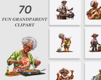 Grandparent Clipart Bundle, Family Clipart Bundle, Funny Grandparent Clipart, African American, Grandparent PNG, New Grandparents PNG