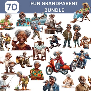 Pacchetto di clipart per nonni divertenti afroamericani, clipart divertenti per nonni, nonna divertente, nonno divertente, nuovi nonni, download digitale