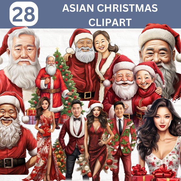 Asian Christmas Clipart Bundle, Christmas Fashion Clipart, Holiday Clipart, Christmas Girl clipart, Mrs Clause clipart, Asian Santa Clipart