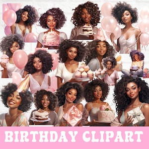 Birthday Girl Clipart Bundle, Black Woman Clipart, Birthday Girl PNG, Black Magic, Black Girl Fashion, Anniversary Girl, Celebration clipart