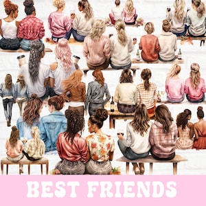 Best Friend Watercolor Clipart Bundle, Friendship clipart, Sister Clipart, Woman Clipart, Friend PNG, Digital Download, Mother Daughter PNG