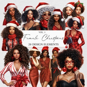 Black Woman Christmas Clipart Bundle, African American Woman Christmas Clipart, Christmas Clipart, Black Girl Magic Clipart, Xmas Clipart
