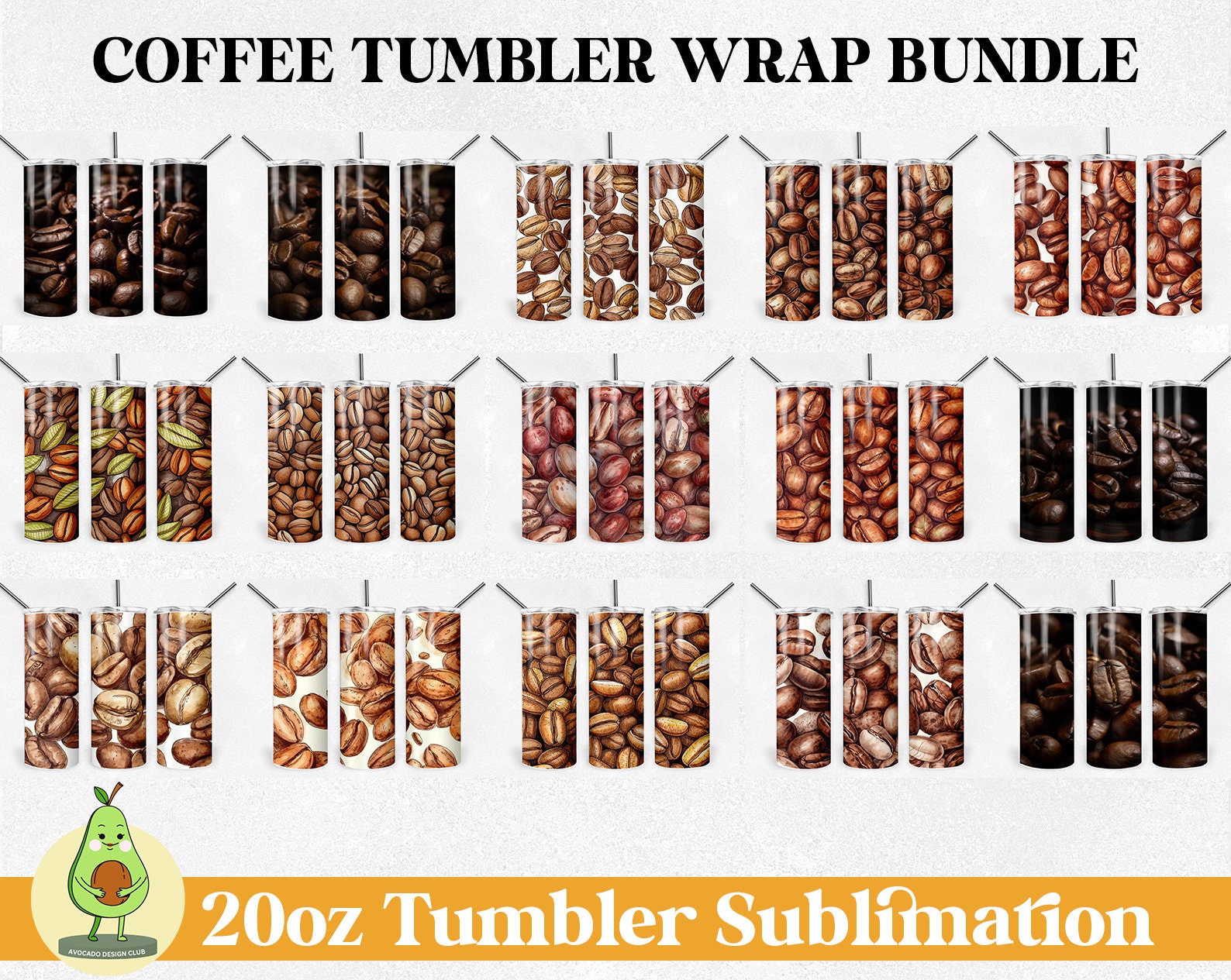 BUNDLE Coffee Beans Tumbler Wrap Design Coffee Bean Tumbler Etsy