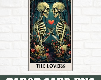Liebhaber Tarot Karte PNG, Gothic Sublimation, Verliebte Sublimation Design, Witchy Liebhaber Tarot, Skelett T-Shirt Becher Schädel PNG, Sublimation