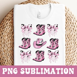 Country Coquette Bow Sublimation, Pink Cowgirl Era PNG, Cowboy Boots PNG, Pink Country Girl Sublimation, Coquette Western Sublimation