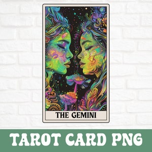 La carta dei tarocchi Gemelli, sublimazione delle carte dei tarocchi astrologici, design della sublimazione dei Gemelli, carta dei tarocchi della strega, carta dei tarocchi retrò Png, design della maglietta
