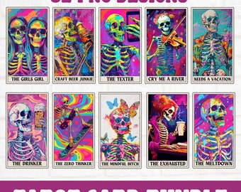 Skeleton Tarot Card PNG Bundle, Gothic Sublimation, Funny Sublimation Design Bundle, Tarot Card Bundle, Trendy Shirt PNG Bundle Designs