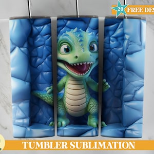 3D Inflatable Cute T-Rex Tumbler Wrap, Puffy T-Rex Tumbler Wrap, Bubble Wrap Tumbler PNG, 20 oz Skinny Tumbler Sublimation Design
