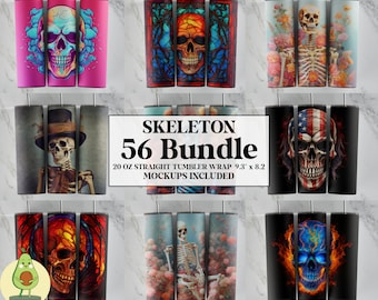 Skeleton Tumbler Wrap Bundle, Vintage Skeleton Tumbler Wrap, Halloween Tumbler Design, Skull 20 oz Skinny Tumbler Sublimation Design