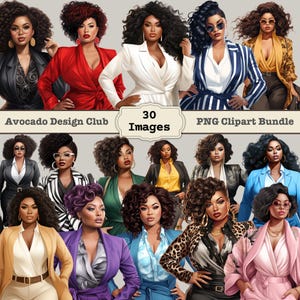 Curvy Boss Babe Clipart Bundle, African American Boss Babe Clipart, African American Women clipart bundle, Women of color business bundle
