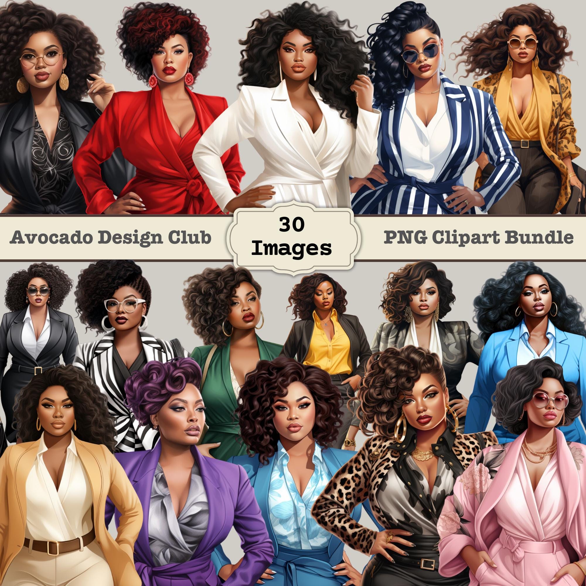 Curvy Boss Babe Clipart Bundle, African American Boss Babe Clipart, African American Women clipart bundle, Women of color business bundle