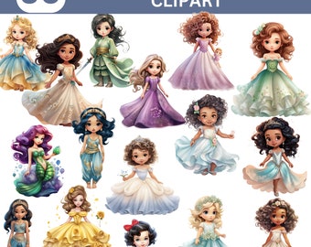 Little Princess Clipart Bundle, Nursery Decor, Baby Princess, Watercolor Princess, Princess Birthday, DIY Birthday Invitations, Sublimation