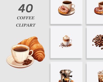 Watercolor Coffee Clipart bundle, Coffee Lover Sublimation Bundle, Coffee PNG, Latte Clipart Bundle, Espresso Clipart, Vintage Coffee
