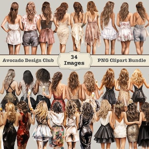 Best Friend Clipart bundle, Party Girl Fashion Illustration, Sister Clipart, Mother and Daughter clipart, Sister clipart, Bestie clipart