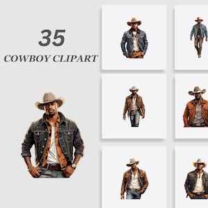 Black Cowboy Clipart Bundle, African American Cowboy, African American Rancher, Watercolor African American Country Boy, Digital Download