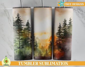 Forest Tumbler PNG, Misty Forest Tumbler Wrap, Watercolor Forest Tumbler 20 oz Sublimation Design, Mountain Tumbler Wrap Design, Forest PNG