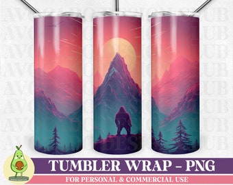 Neon Bigfoot Tumbler Wrap, Sasquatch Tumbler Wrap, Big Foot Believer Tumbler PNG, 20 oz Tumbler PNG Sublimation, Camping Tumbler Wrap PNG