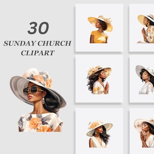 Sunday Church Clipart Bundle, Church Hat Clipart, Praying sister clipart, black Woman Clipart, African American Clipart, Women of Color