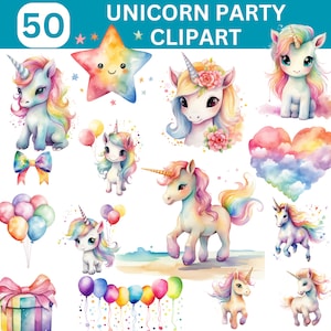 Unicorn Birthday Party Clipart, Cute Unicorn Clipart Bundle, Magic Unicorn Clipart, Unicorn PNG, Watercolor Unicorn, Birthday Girl Clipart