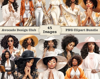 Sunday Church Women Clipart, Prayer Clipart Bundle, Women of Color clipart, black Woman Clipart, African American Clipart, Christian Clipart