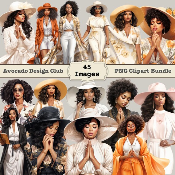Sunday Church Women Clipart, Prayer Clipart Bundle, Women of Color clipart, black Woman Clipart, African American Clipart, Christian Clipart