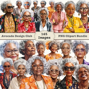 Oude zwarte vrouw clipart, aquarel African American clipart, fashion clipart bundel, junk Journal, commercieel gebruik, digitale download