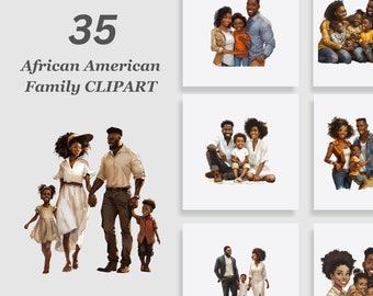 Family Clipart Bundle, Mothers Day Clipart, Fathers Day Clipart, African American Family Clipart Bundle, Digital Download, Instant Download