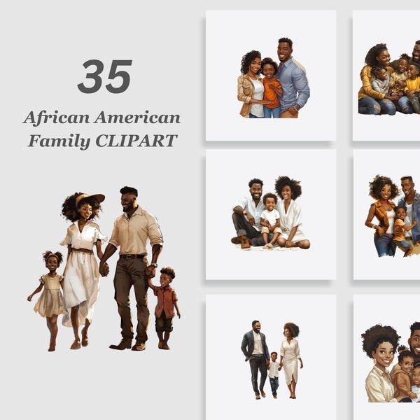 Family Clipart Bundle, Mothers Day Clipart, Fathers Day Clipart, African American Family Clipart Bundle, Digital Download, Instant Download