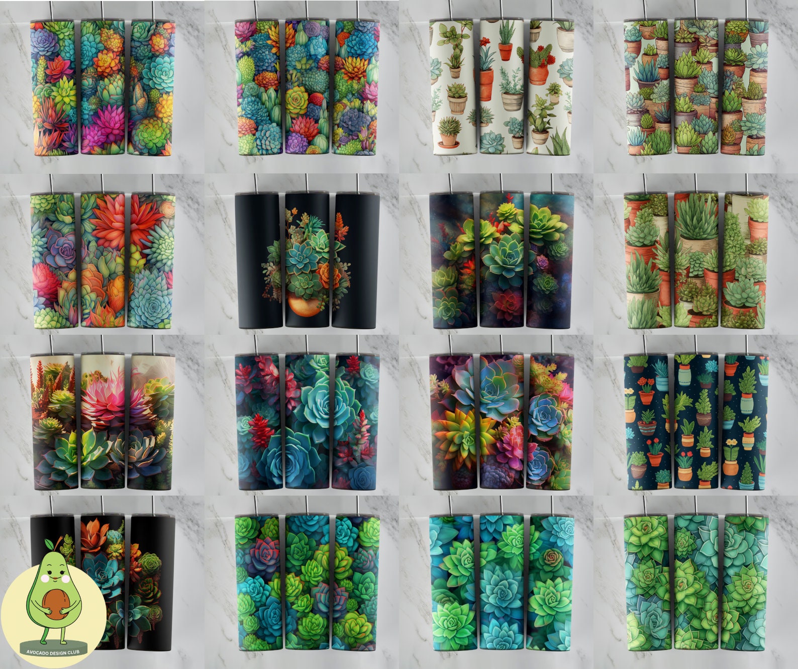 3D Succulent Tumbler Wrap Bundle, Cacti Tumbler Sublimation 20 Oz ...