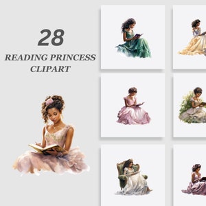 African American Princess Clipart Bundle, Reading Princess, Black Magic Clipart, Black Princess, Digital Download, Commercial Use