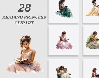 African American Princess Clipart Bundle, Reading Princess, Black Magic Clipart, Black Princess, Digital Download, Commercial Use