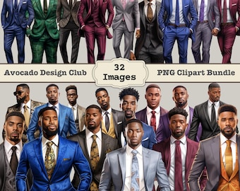 Black Man clipart, African American Suit clipart bundle, Business attire clipart, Man in Suit clipart, male clipart, Men of Color, Digital