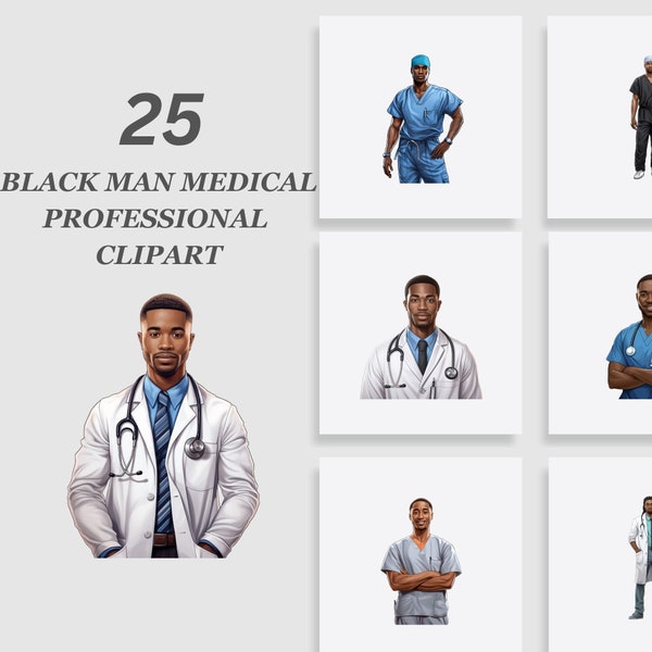 Medical Professional Clipart Bundle, Doctor clipart, Nurse Clipart, African American Doctor clipart, Healthcare worker clipart, Male Nurse
