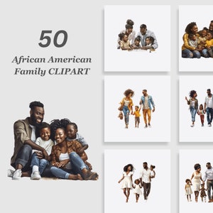 Pacchetto di clipart per famiglie, clipart per la festa della mamma, clipart per la festa del papà, pacchetto di clipart per famiglie afroamericane, download digitale, download istantaneo