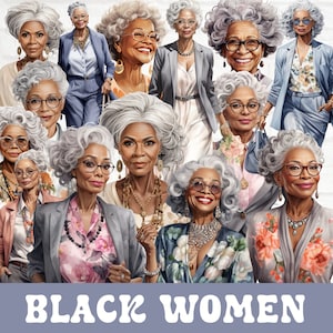 Old Black Woman Clipart, Watercolor African American Clipart, Fashion