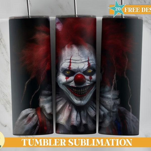 Clown Tumbler Wrap, Horror Tumbler Design, Halloween Tumbler Wrap, 20oz Skinny Tumbler Sublimation, Creepy Clown Tumbler Wrap, Halloween PNG