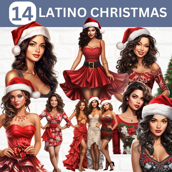 Latino Woman Christmas Clipart Bundle, Latina Woman Christmas Clipart, Christmas Clipart, Christmas Fashion Clipart, Xmas Clipart