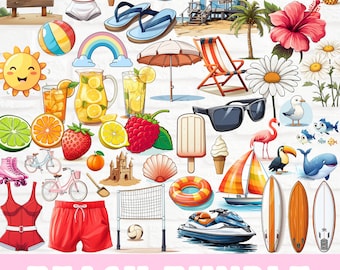 Summer Clipart, Sunny Beach Day, Cute Beach, Summer love, Tropical Beach Clipart, Pool Party, Vacation PNG, Seasonal Clipart